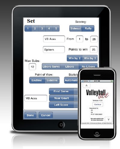 Volleyball ACE runs on the iPad and iPhone and iPodTouch